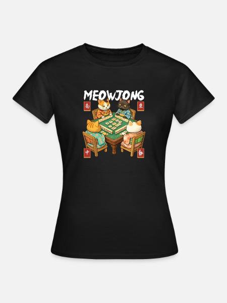 Meowjong Lustige Katze Mahjong-Liebhaber - Frauen T-Shirt - Schwarz