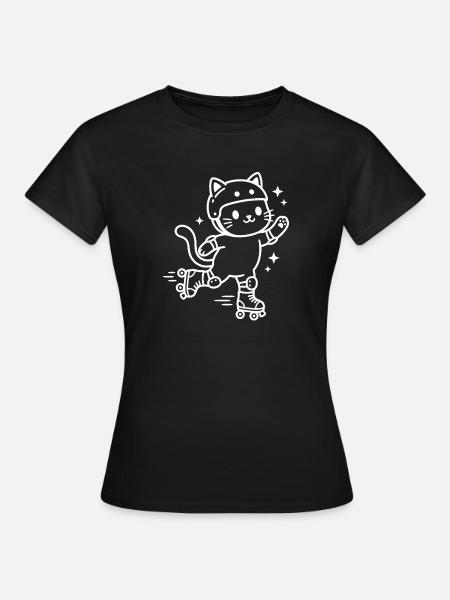 Rollschuh Kawaii Katze - Frauen T-Shirt - Schwarz