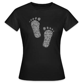 Pieds, pieds nus, grands pieds, empreintes, empreintes de pas - T-shirt Femme - noir - Devant - AI Model Female 172 dark (172cm)