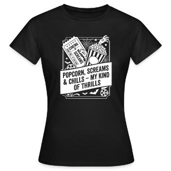 Popcorn Screams My Kind of Thrills - Frauen T-Shirt - Schwarz - Vorne - AI Model Female 172 dark (172cm)