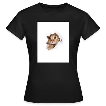 Chaton à coucou à travers une déchirure de papier - T-shirt Femme - noir - Devant - AI Model Female 172 dark (172cm)