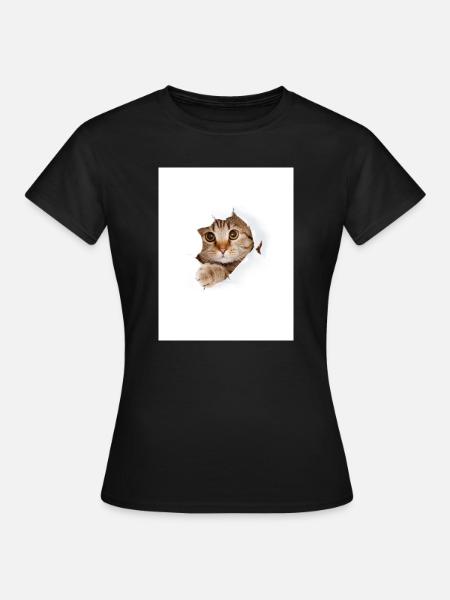 Kuckuck-Kätzchen durch den Papierriss - Frauen T-Shirt - Schwarz