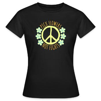 Cueillez des fleurs, pas des disputes, fleurs Paix Logo drôle - T-shirt Femme - noir - Devant - AI Model Female 172 dark (172cm)
