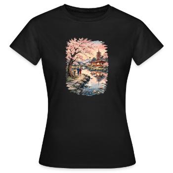Traditioneller Japanischer Kirschblüten - Frauen T-Shirt - Schwarz - Vorne - AI Model Female 172 dark (172cm)