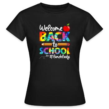 Lunch Lady Crew Tie Dye Leopard Back to School - Women's T-Shirt - black - Front - AI Model Female 172 dark (172cm)
