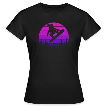 Retro Snowboarderin Slopestyle Wintersport Wald - Frauen T-Shirt - Schwarz - Vorne - AI Model Female 172 dark (172cm)