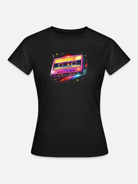 Retro Kassette Neon 80er Stil - Frauen T-Shirt - Schwarz