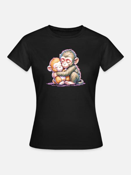 Umarmendes Affen-Duo - Frauen T-Shirt - Schwarz