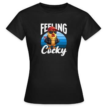 Jeu de mots drôle avec le coq qui se sent arrogant - T-shirt Femme - noir - Devant - AI Model Female 172 dark (172cm)