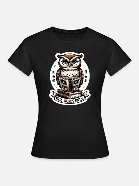 Weise Eule liest Buch - Frauen T-Shirt - Schwarz