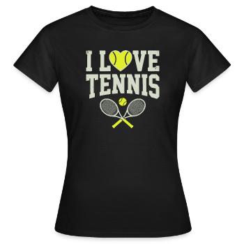 T-shirt de tennis, t-shirt I Love Tennis, sweat à capuche, bonnet - T-shirt Femme - noir - Devant - AI Model Female 172 dark (172cm)