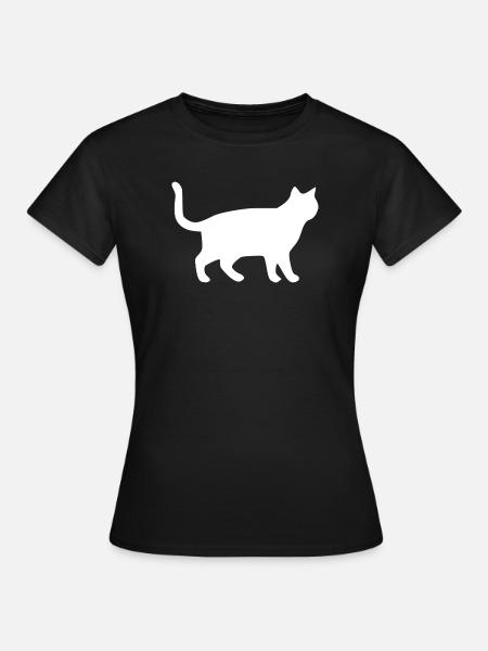 Weiße Katze Katzen Silhouetten Geschenk - Frauen T-Shirt - Schwarz