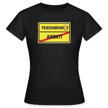 Feierabend statt Arbeit Bier Feierabend Ortsschild - Frauen T-Shirt - Schwarz - Vorne - AI Model Female 172 dark (172cm)