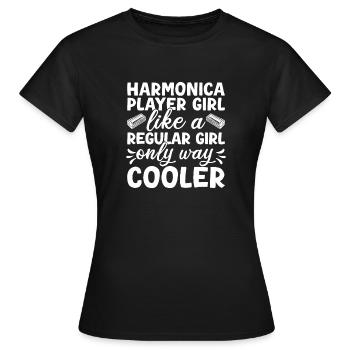 Musicienne d’harmonica Une fille comme une classique, mais un refroidisseur - T-shirt Femme - noir - Devant - AI Model Female 172 dark (172cm)