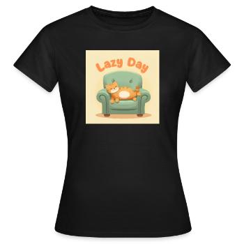 Faule Katze auf dem Sessel - Frauen T-Shirt - Schwarz - Vorne - AI Model Female 172 dark (172cm)