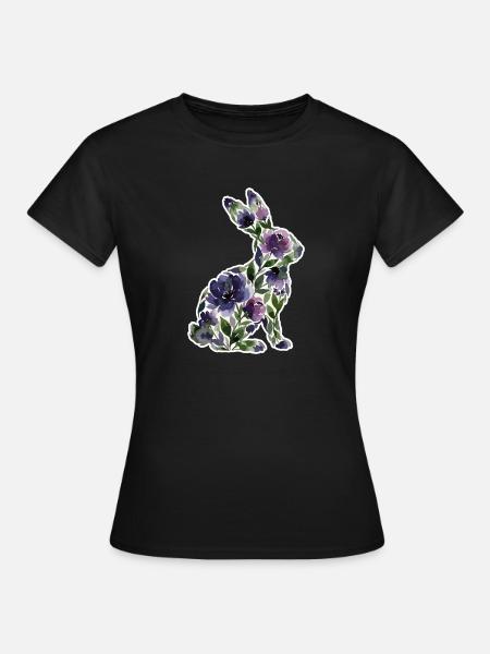Hase Silhouette Blumen - Frauen T-Shirt - Schwarz