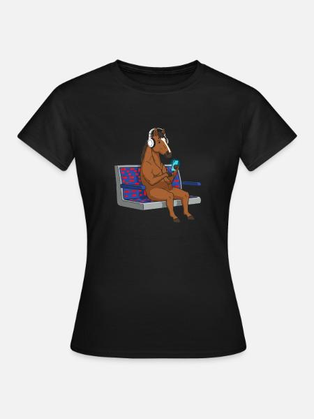 Pony mit Kopfhörern am Smartphone - Frauen T-Shirt - Schwarz