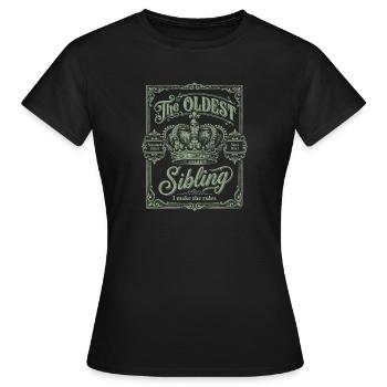 L’aîné des frères ou sœurs que je crée Le blason vintage des règles - T-shirt Femme - noir - Devant - AI Model Female 172 dark (172cm)