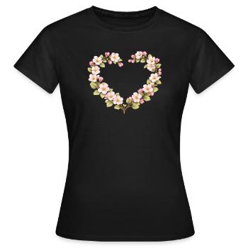 Motif printemps pour cœur en fleurs de pommier - T-shirt Femme - noir - Devant - AI Model Female 172 dark (172cm)