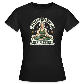 Yoga Senioren - Faltenfrei Nein Aber Flexibel - Frauen T-Shirt - Schwarz - Vorne - AI Model Female 172 dark (172cm)