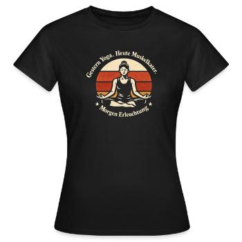 Yoga Muskelkater Erleuchtung - Retro Spruch - Frauen T-Shirt - Schwarz - Vorne - AI Model Female 172 dark (172cm)
