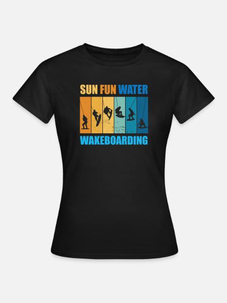 Sonne, Spass, Wasser, Wakeboarden - Frauen T-Shirt - Schwarz