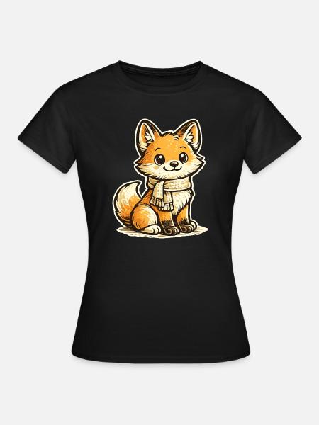 Wärmender Fuchs mit Schal - Frauen T-Shirt - Schwarz