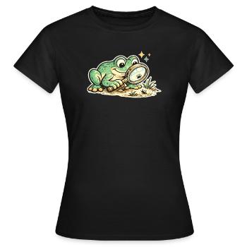 Frog with magnifying glass in search of clues - Women's T-Shirt - black - Front - AI Model Female 172 dark (172cm)