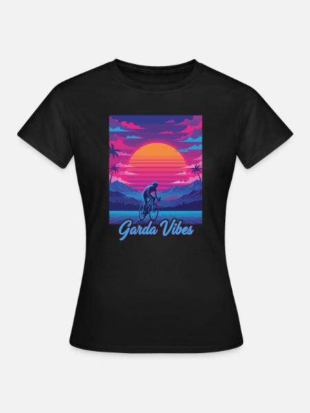 Garda Vibes 80er Vaporwave Radfahrer Neon-Kunst - Frauen T-Shirt - Schwarz