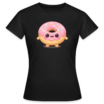 Kawaii Donut mit rosa Glasur - Frauen T-Shirt - Schwarz - Vorne - AI Model Female 172 dark (172cm)