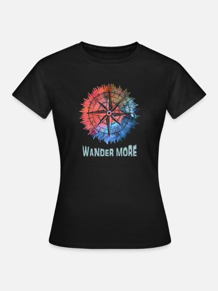 Wander More Compass Batik - Frauen T-Shirt - Schwarz