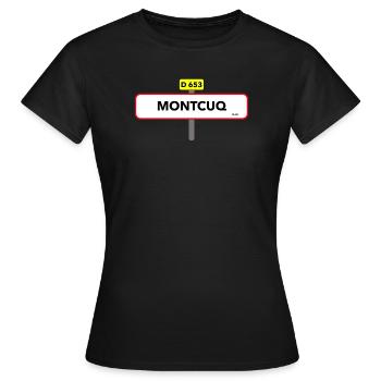 Montcuq t shirt panneau route humour - T-shirt Femme - noir - Devant - AI Model Female 172 dark (172cm)