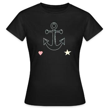 Ankerlinien Motiv Herz Stern - Frauen T-Shirt - Schwarz - Vorne - AI Model Female 172 dark (172cm)