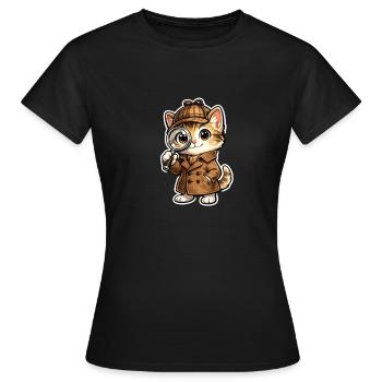 Katzendetektiv mit Lupe - Frauen T-Shirt - Schwarz - Vorne - AI Model Female 172 dark (172cm)