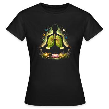 Meditation Atmung Natur Lunge Design  - Frauen T-Shirt - Schwarz - Vorne - AI Model Female 172 dark (172cm)