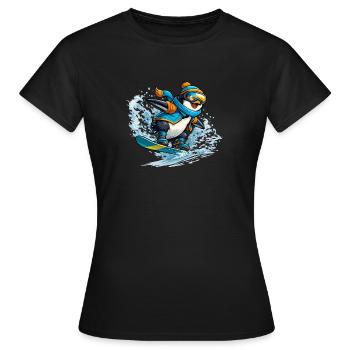 Pinguin Snowboard Blauorange - Frauen T-Shirt - Schwarz - Vorne - AI Model Female 172 dark (172cm)