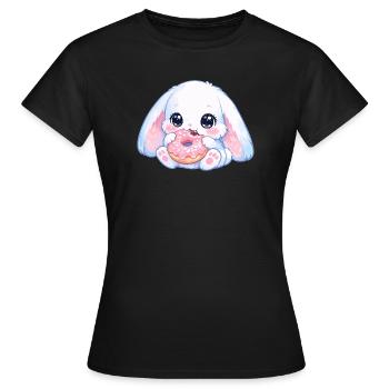 Kawaii Hase mit Donut - Frauen T-Shirt - Schwarz - Vorne - AI Model Female 172 dark (172cm)