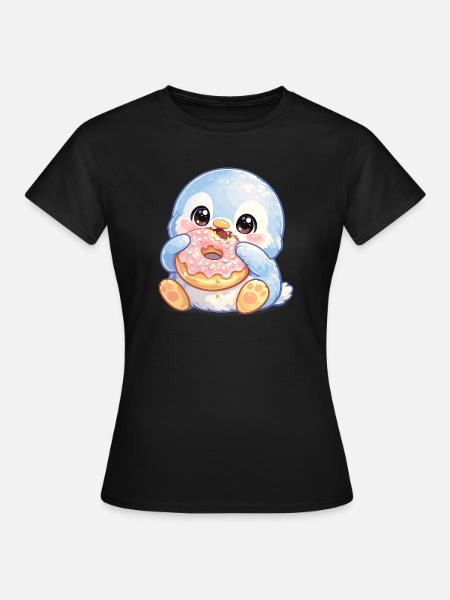Kleiner Donut-Pinguin - Frauen T-Shirt - Schwarz