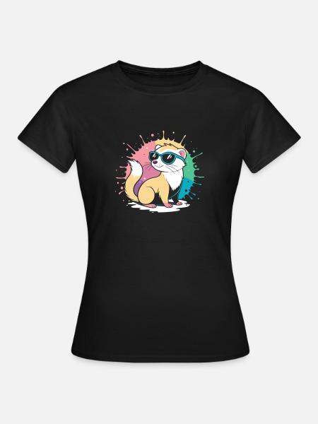 Cooler Cartoon-Frettchen mit blauer Brille - Frauen T-Shirt - Schwarz