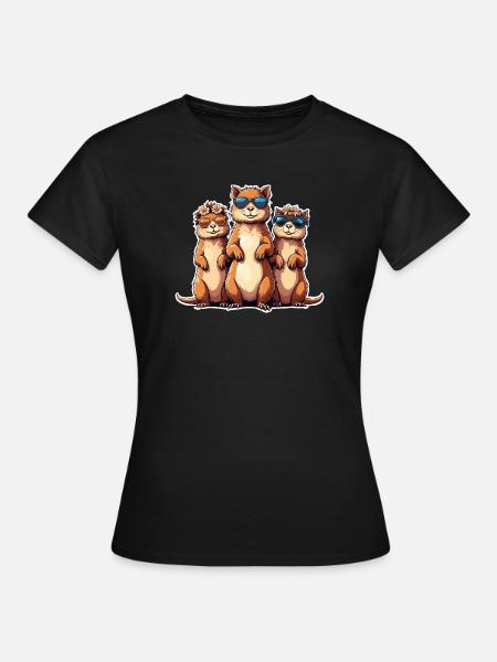 Sonnenbrillen-Meerkat Trio - Frauen T-Shirt - Schwarz
