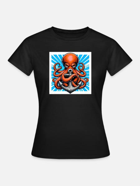 Oktopus umarmt einen Anker - Frauen T-Shirt - Schwarz