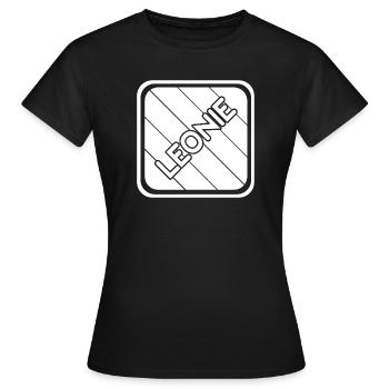 Leonie Schriftzug auf diagonalen Streifen - Frauen T-Shirt - Schwarz - Vorne - AI Model Female 172 dark (172cm)