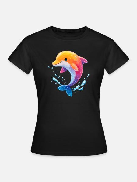 Farbiger Delfin Spritz - Frauen T-Shirt - Schwarz