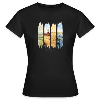Voyage de vacances en Iowa – Motif de la vie à la campagne et des champs - T-shirt Femme - noir - Devant - AI Model Female 172 dark (172cm)
