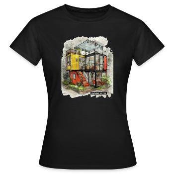 CONTAINED BUT FREE - Modern Shipping Container Art - Women's T-Shirt - black - Front - AI Model Female 172 dark (172cm)