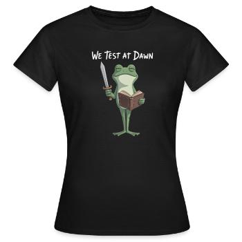 Lecture du Chevalier Grenouille à l’aube - T-shirt Femme - noir - Devant - AI Model Female 172 dark (172cm)