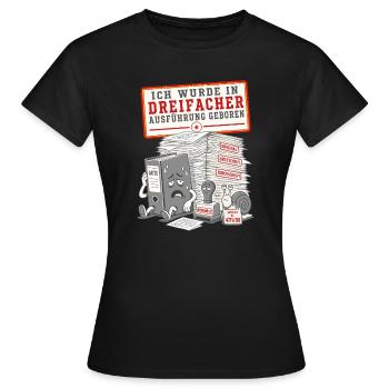 Ich wurde in dreifacher Ausführung geboren - Frauen T-Shirt - Schwarz - Vorne - AI Model Female 172 dark (172cm)