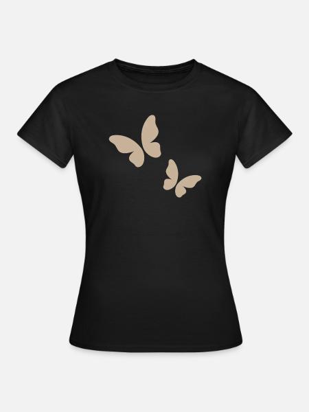 Beige Schmetterling Muster - Frauen T-Shirt - Schwarz