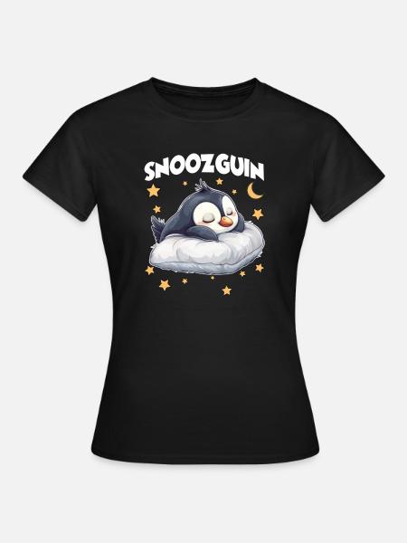 Snoozguin Pinguin Pyjama Morgenmuffel Langschläfer - Frauen T-Shirt - Schwarz