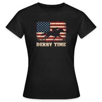 Fan de courses de chevaux pur-sang sur l’hippodrome - T-shirt Femme - noir - Devant - AI Model Female 172 dark (172cm)